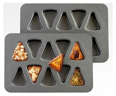 Produktbild von 2 Stück Mini-Scone-Pfanne, Dreieckige Pfanne mit 10 Mulden Kohlenstoffstahl, Kleine Kuchenstückform, Pizzastück-Backform für Kekse, Brownies, Muffins