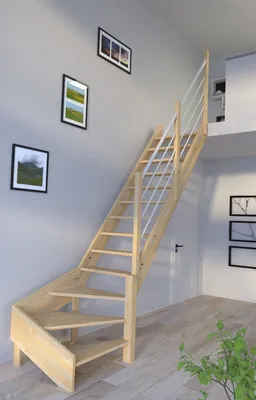 Produktbild von Holztreppe Korfu 1/4 gewendelter Ausführung rechts-Holz-Edelstahl Geländer weiß-rechts-ohne Setzstufen