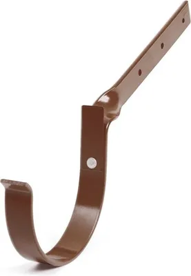 A single brown metal gutter hook is shown against a white background.