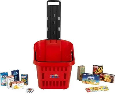 Produktbild von Einkaufswagen mit Rollen My Market Klein, 11 Spielzeug Lebensmittelboxen, Teleskopgriff, 28 x 26 x 34,5 bis 52,5 cm, Ab 2 Jahren