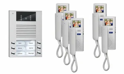 Produktbild von Video:pack Aufputz für 5 Wohneinheiten, aus Außenstation AVE 5 Klingeltasten + 5 x Video Türtelefon IVH3222 + Steuergerät VBVS05 TCS PVE1550-0010