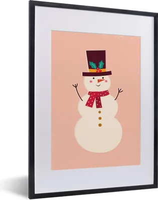 Produktbild von MuchoWow® MuchoWow® Gerahmtes Poster Schneemann - Weihnachten - Winter - Rosa 30x40 cm - Poster mit zchwarzem Bilderrahmen - Wandposter Schlafzimmer