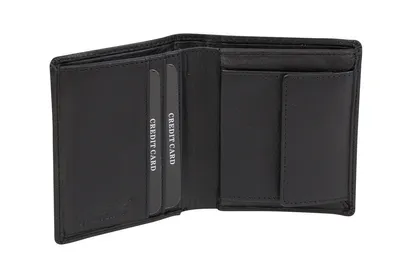 Produktbild von LEAS Minibörse Geldbeutel dünn extra flach viele 8 Karten im Hochformat, Portmonee mit RFID Schutz Folie Echt-Leder, schwarz 10x8,5x2cm (LxBxH)