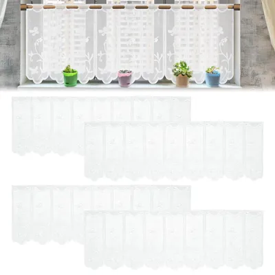 Kurze Bistrogardinen, 4 Stk., weiß, 130x45 cm, Polyester-Spitze