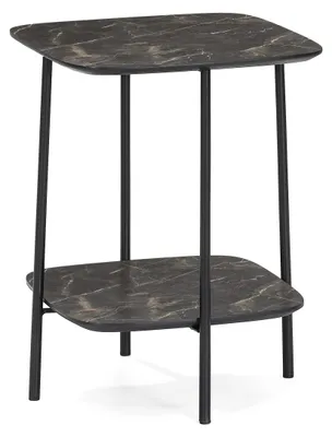 Produktbild von Beistelltisch Ares, 45x45x55 cm, mit Stauraum, Marmordekor-Optik, Metall, Schwarz & Weiß