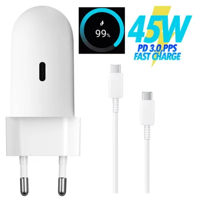 Produktbild von 45W USB C Adapter Schnellladegerät Netzteil mit 5A USB C Schnellladekabel für iPhone 16 15 iPad, Samsun Galaxy S24 S23 A55 A55 Google Pixel 9 8 7 Uvm
