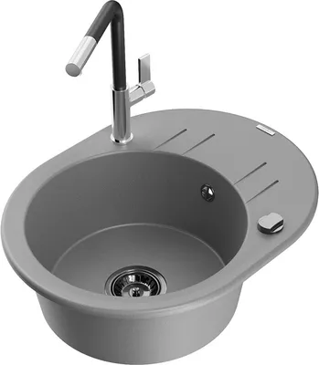 Produktbild von Mexen Kevin 1 Becken-Granitspüle mit Abtropffläche und Mischbatterie Flora, Grau - 6517-71-670401-07-B