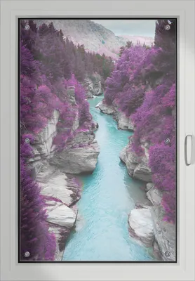 Produktbild von Wallario Lichtschutzbild, Dekorativer Sichtschutz Sonnenschutz 60 x 93 cm mit Motiv: Fluss in lilafarbener Schlucht - Verdunklung ohne Bohren