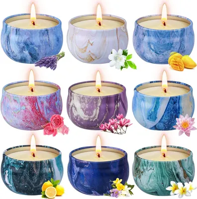 Produktbild von Set von Kerzen für Yoga und Entspannung, 9 Stück, mit Soja-Wachs, ideal für Badkabinen und Geschenke