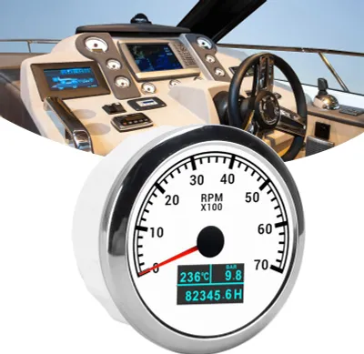 Immagine prodotto di Misuratore di giri, accessorio nautico multifunzione 3 in 1 per barche a motore, 9-32 V CC, quadrante bianco