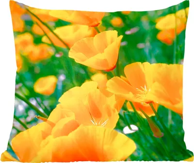 Produktbild von MuchoWow® Zierkissen Sofakissen Wohnzimmer Dekokissen 50x50 cm Blumen - Garten - Orange - Komfort - Sofakissen