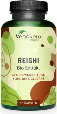 Image de Vegavero Extrait de Reishi| 90 gélules | 600 mg par gélule | 40% polysaccharides | 30% bêta-glucanes | végétalien