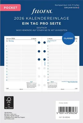 Produktbild von FILOFAX Kalendereinlage 2026 - Pocket - 1 Tag = 1 Seite - weiss - deutsch - 26-68246
