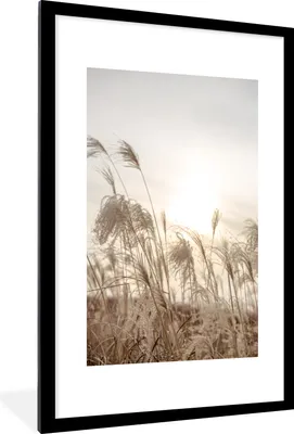 Produktbild von MuchoWow® Gerahmtes Poster Schilf - Stillleben - Himmel 60x90 cm - Poster mit Schwarzem Bilderrahmen Wandposter Rahmen Foto Bilder - Dekoration - Wandposter Wohnzimmer - Hochwertig
