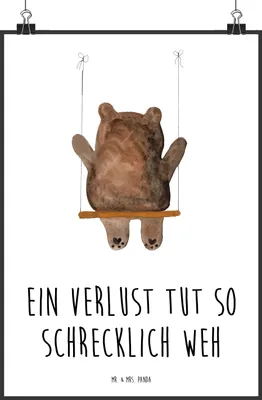 Produktbild von Mr. & Mrs. Panda Bild Bär Schaukel DIN A1 - Weiß - Geschenk, Teddy, drucke, wanddeko, Kunstdruck, poster, Deko