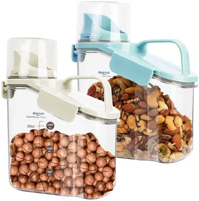 Immagine prodotto di Contenitori in plastica ermetici con coperchio, 2 x 1,5 L, a tenuta d'aria, per farina, frutta secca, snack, zucchero