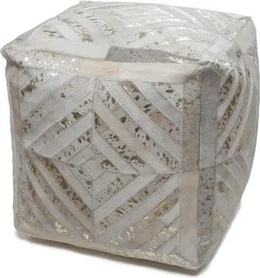 Obrázek produktu pro Padiro, čtvercový taburet, 45 x 45 x 45 cm - slonovinová barva a zlatá - kůže - ručně vyrobený s diagonálním vzorem