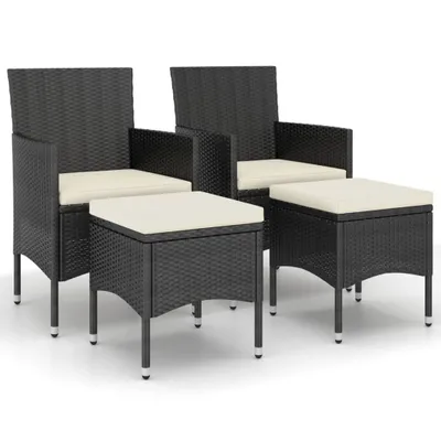 Image de vidaXL Ensemble de 4 chaises et tabourets de jardin en poly rotin noir