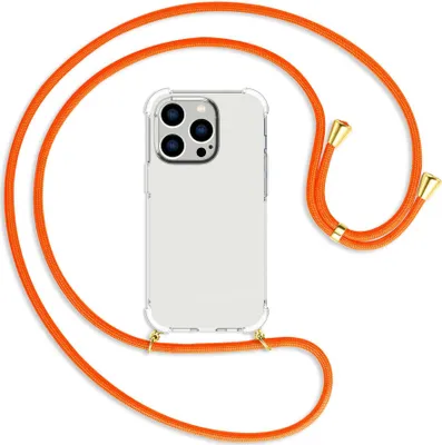 Produktbild von Handykette Backcover-Schutzhülle mit Band (Metall goldfarben) für Apple iPhone 14 Pro (6.1'') - neonorange