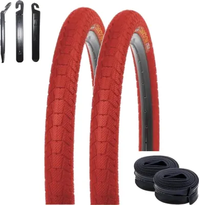 Immagine prodotto di 2 pneumatici per bicicletta Kenda 20" Krackpot K-907 in rosso 50-406 (20 x 1,95) + 2 camere d'aria AV abbinate incl. leva per pneumatici maxxi4you