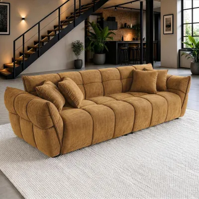 Produktbild von riess-ambiente XXL Sofa CLOUD 260cm senfgelb Vogue Samtstoff Bigsofa Federkern inkl. Kissen