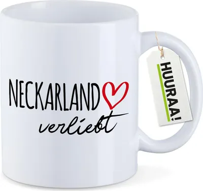 Produktbild von Huuraa Kaffeetasse Neckarland verliebt 330ml Weiß Keramik Kaffeebecher Geschenkidee