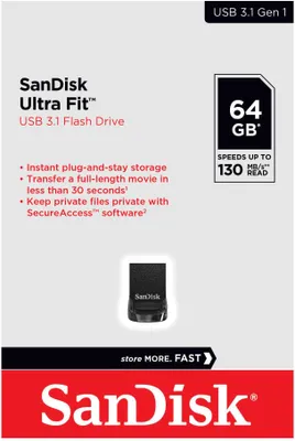 Produktbild von SanDisk Ultra Fit USB-Stick 64 GB USB Typ-A 3.2 Gen 1 (3.1 Gen 1) Schwarz