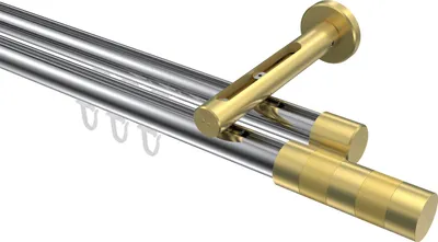 Produktbild von Interdeco Innenlaufstange / Gardinenstange mit Innenlauf Chrom / Messing-Optik, Typ Siteno Mavell (Zylinder Bicolor), 20 mm Ø 2-läufig, 440 cm