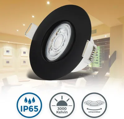 Produktbild von Einbaustrahler 68mm 6er Set - 230V, 4,9W, 480lm, LED, IP65, warmweiß, schwarz