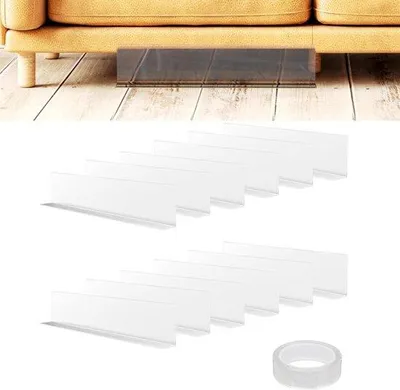 Obrázek produktu pro Průhledné zarážky – 12 kusů na nábytek – nastavitelné a s lepicí páskou – 40 x 8 x 4 cm – zarážky na postel, pohovku