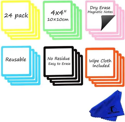 Obrázek produktu pro Magnetické poznámkové štítky, 24 ks, 10 x 10 cm, bílé
