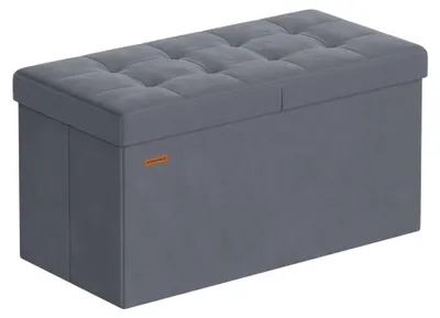 Produktbild von Aufbewahrungsbank - Sitztruhe/Ottomane - Klappdeckel - Samtpolsterung - Holzrahmen - 76x38x38 cm - Dunkelgrau