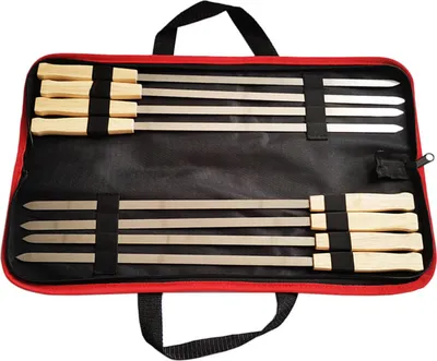 Immagine prodotto di 8 spiedini da barbecue, spiedini da barbecue in acciaio inossidabile con manico in legno per cucinare al barbecue in campeggio