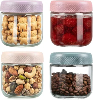 Zdjęcie produktu dla Szklane pojemniki - zestaw pojemników do przechowywania - do przygotowywania posiłków - szczelne pokrywki - 4 sztuki, 300 ml - przezroczyste