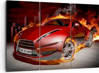 Produktbild von Bild auf Leinwand - Leinwandbild - Auto Flammen Rot - 105x70cm - Wand Bild - Wanddeko - Wandbilder - Leinwanddruck - Bilder - Kunstdruck - Wanddekoration - Leinwand bilder - Wandkunst - CE105x70-0200