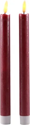 Produktbild von LED Echtwachskerzen Stabkerzen 2er-Set rot 25,5cm Flackermodus BD-10110