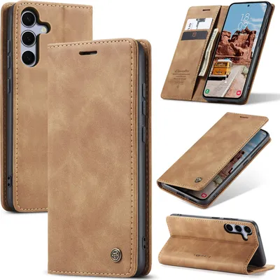 Obrázek produktu pro Pouzdro pro Samsung Galaxy S25, RetroPolyuretanKožené Pouzdro s Funkcí Stojánku hnědé
