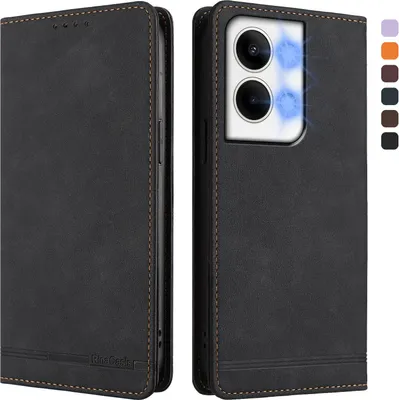 Image de Etui pour Oppo Reno9 /Reno9 Pro 5G, étui rétro en cuirPolyuréthaneavec support et fentes pour cartes de crédit Noir