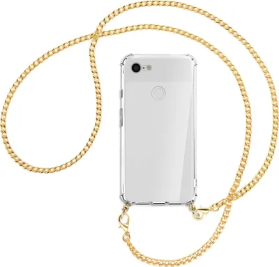 Produktbild von Handykette Backcover-Schutzhülle mit Band (Metall goldfarben) für Google Pixel 3 XL - goldfarbene Kette