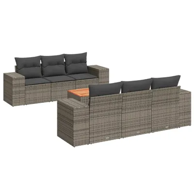 Produktbild von 7-tlg. Garten-Sofagarnitur mit Kissen Grau Poly Rattan