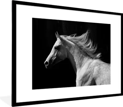 Produktbild von MuchoWow® Gerahmtes Poster Pferde - Tiere - Porträt 80x60 cm - Poster mit Schwarzem Bilderrahmen Wandposter Rahmen Foto Bilder - Schlafzimmer-Dekorationen - Fotoposter