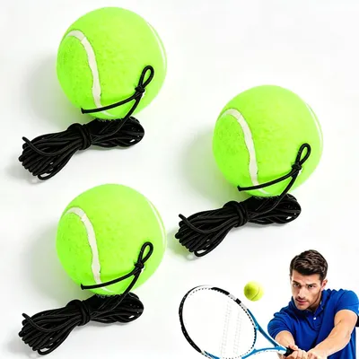 Imagen del producto de Pelotas de tenis con una cuerda de goma elástica de 4 metros, paquete de 3 unidades, pelota de entrenamiento para tenis