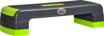 Zdjęcie produktu dla Rower treningowy HOMCOM Aerobic Stepper Step Board z regulacją wysokości i 3 poziomami (10/15/20 cm) do użytku wewnątrz i na zewnątrz, nośność do 150 kg, wymiary 78 x 28 x 10-20 cm, kolor zielony