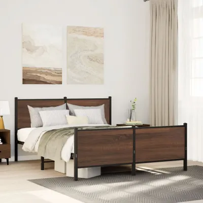 Obrázek produktu pro Maison Exclusive – kovová postel bez matrace, hnědá, vzhled dubového dřeva, 150 × 200 cm