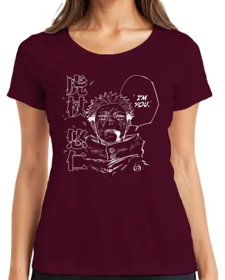 Produktbild von I'M YOU Itadori Yuji Jujutsu Kaisen Manga Schwarz Weiß Geschenk Damen T-Shirt, Burgundy, S