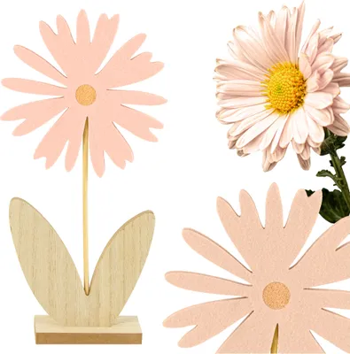 Produktbild von Deko Aufsteller für Ostern und Frühling Niedliche Filz Blumen Osterdeko zum Hinstellen Osterdekoration aus Holz und Filz Rosa
