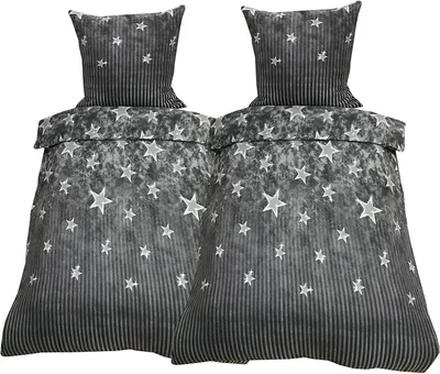 Produktbild von 4 tlg Bettwäsche 155x220 Flausch Winter Thermofleece warm kuschelig Weihnachten, Farbe:Galaxy Grau