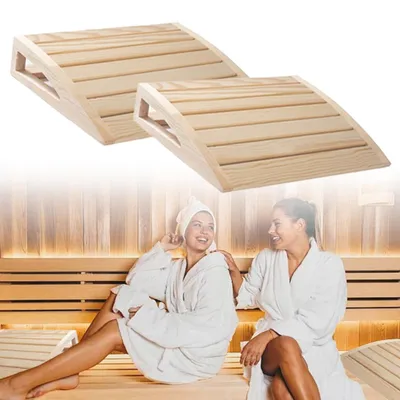 Imagen del producto de Reposacabezas ergonómico para sauna, fabricado en madera natural, juego de 2 unidades