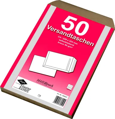 Produktbild von 50 Versandtaschen C4 Briefumschläge 90g braun