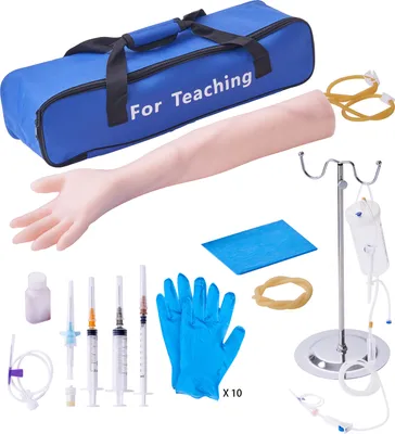 Produktbild von VEVOR Phlebotomy Kit, IV Training Arm Training Sets, Phlebotomy Arm Practice Kit 560 x 130 x 70 mm, Training Arm for Intravenous Injection Incl., IV stand, infusion tube, tourniquet, atd.